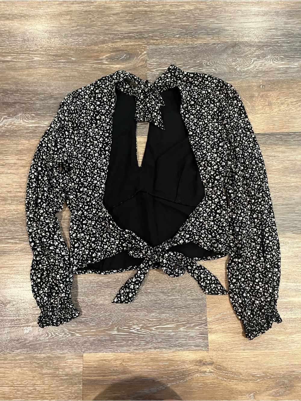 Black Floral Tie-Front Women's Blouse